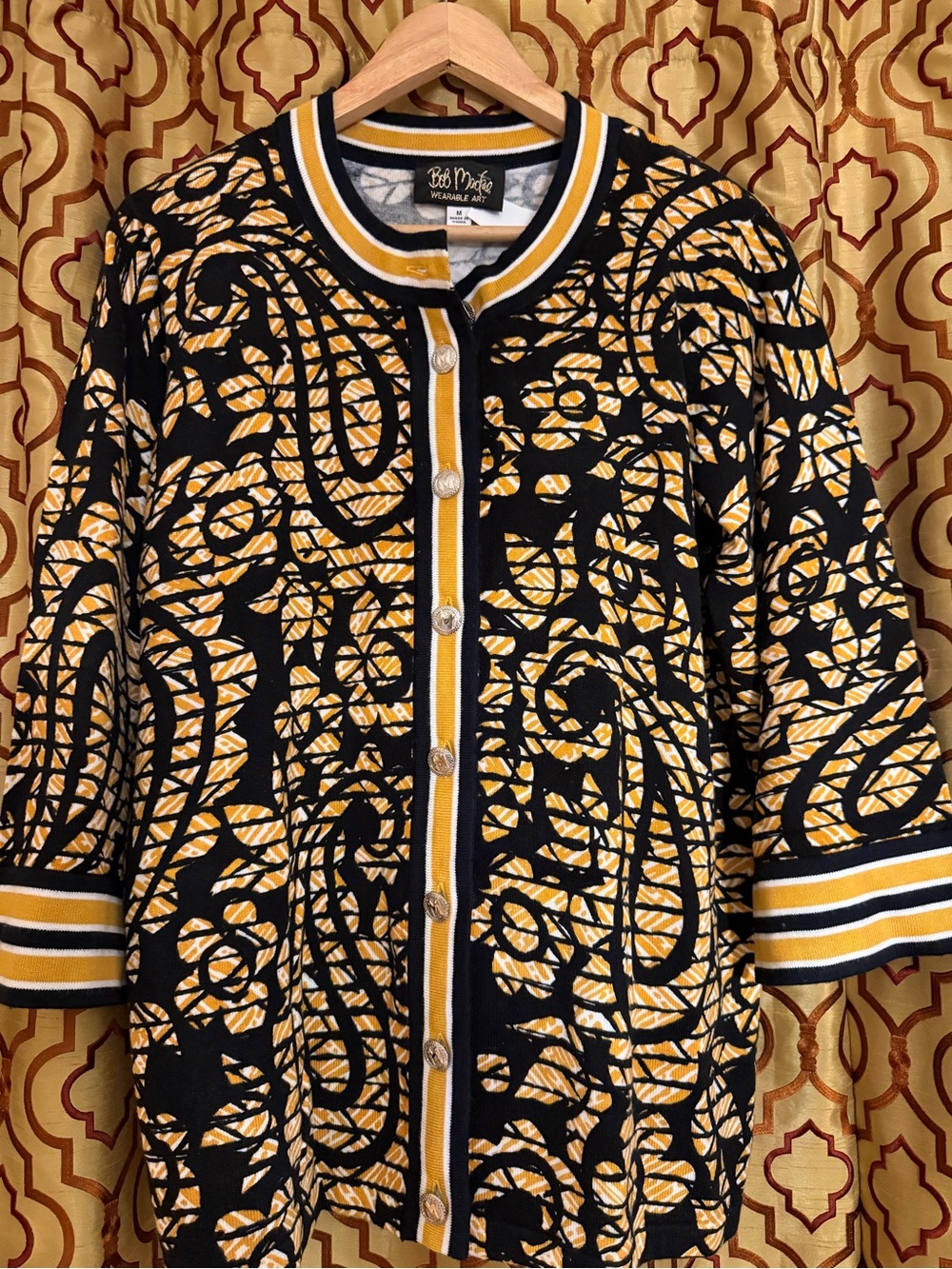 Bob Mackie Black & Gold Patterned Knit Jacket